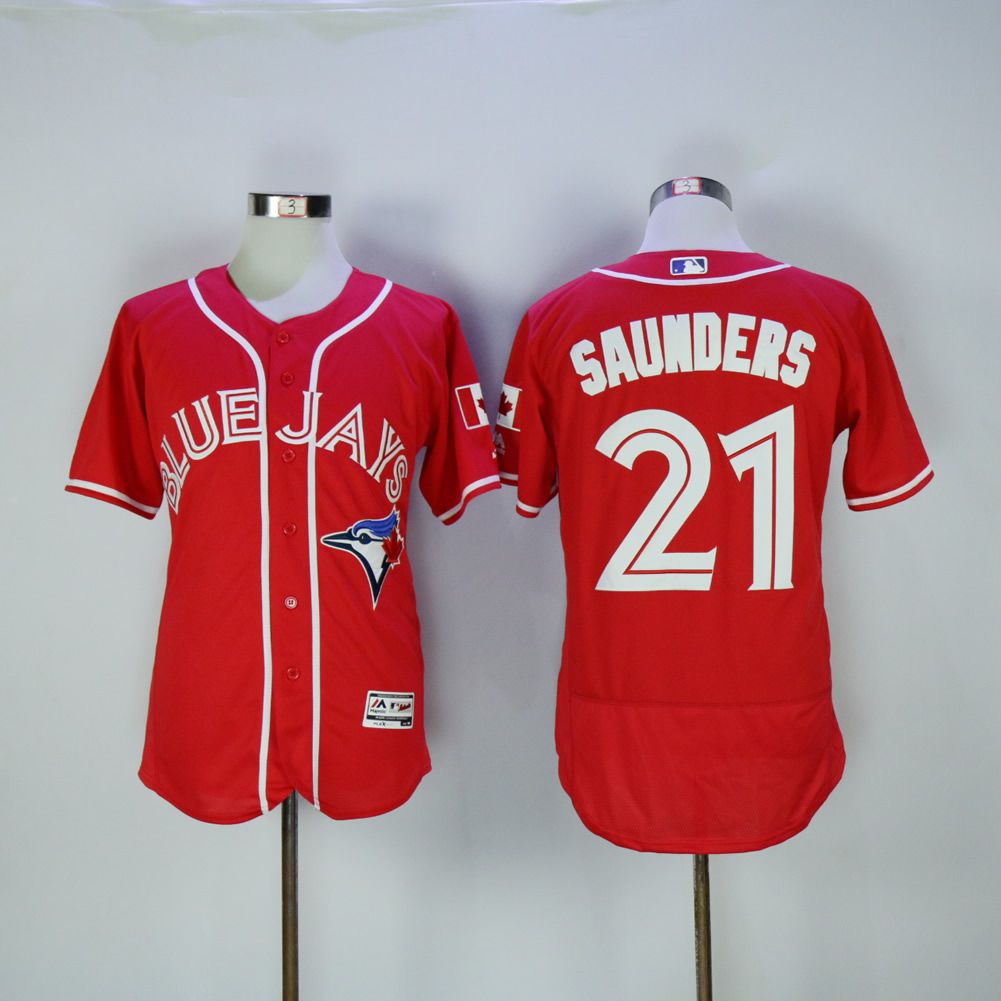 Men Toronto Blue Jays #21 Saunders Red MLB Jerseys